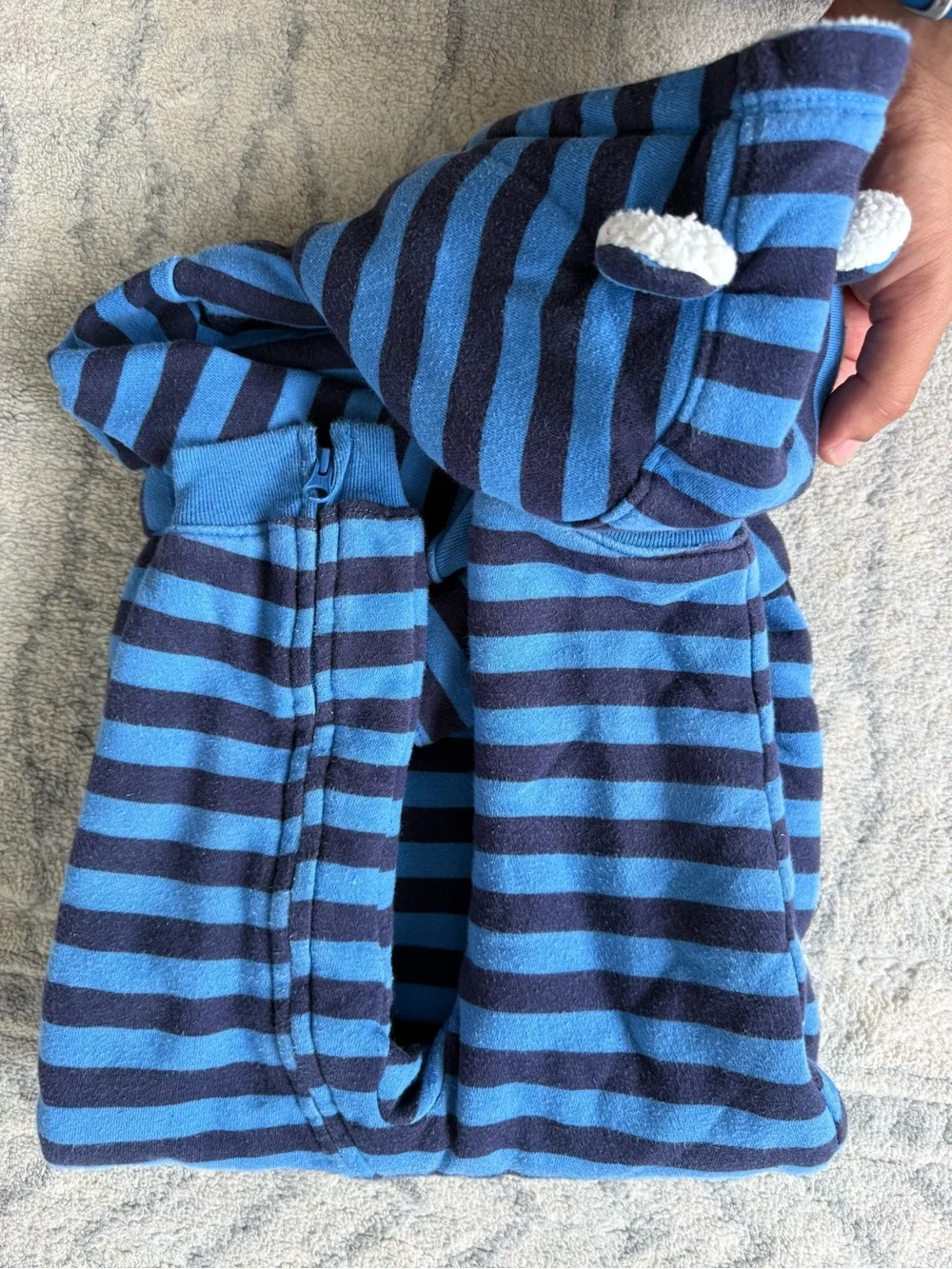 GAP Blue and Navy Striped Fleece Hooded One-Piece